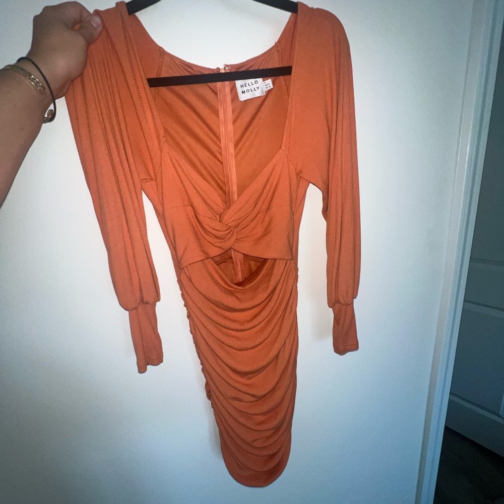 Hello Molly Orange Ruched Bodycon Dress